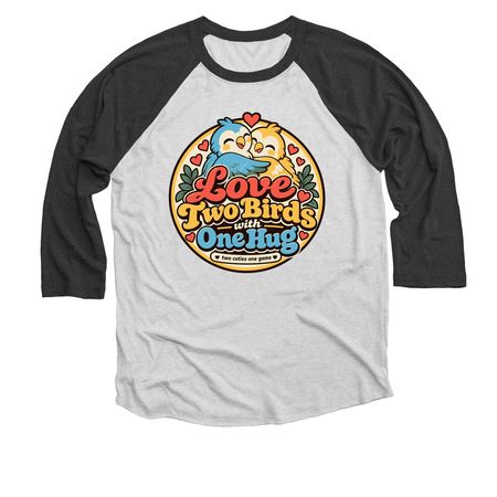 Love Two Birds | Two Cuties One Game, a Black and Heather White 3/4 Sleeve Baseball Tee