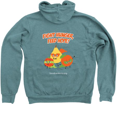 Hunger Action Heroes - Back Design&nbsp;, a Heather Deep Teal Zip Up Hoodie