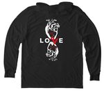 Love God Love People, a Space Black Allmade Eco Triblend Hoodie Tee (back-view)