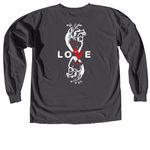 Love God Love People, a Graphite Comfort Colors Long Sleeve Tee (back-view)