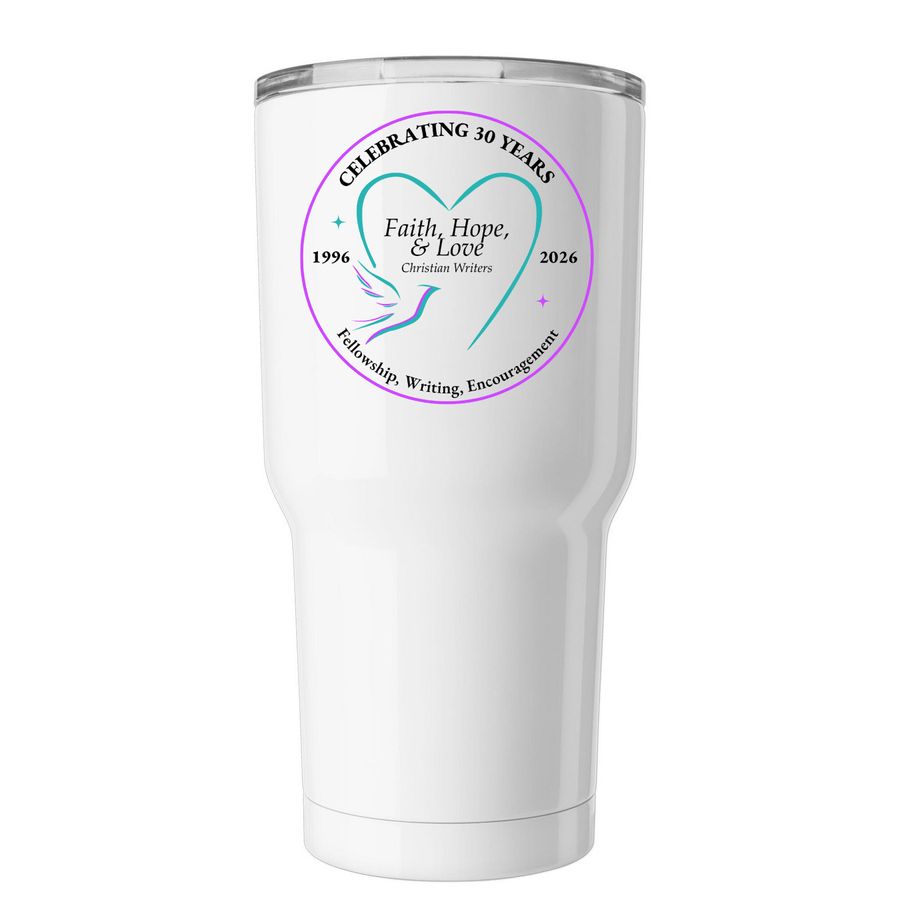Celebrating 30 Years, 1996-2026, Teal Logo, a White Insulated Tumbler