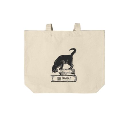 Library Cat Tote, a Natural Cotton Canvas Tote Bag