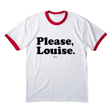 Please, Louise., a White/ Red Cotton Ringer Tee