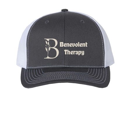 Benevolent Baseball Cap, a Charcoal/ White Printed Snapback Trucker Cap