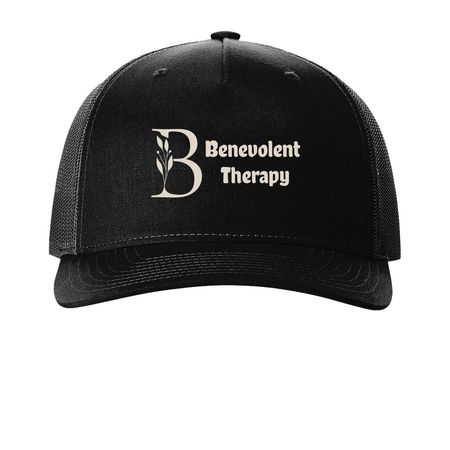 Benevolent Baseball Cap, a Black Printed Five-Panel Trucker Cap