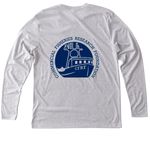 CFRF Blue Wave Merch, a Heather White Triblend Long Sleeve Tee (back-view)