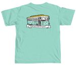 Pink Crew Logo & Trolley, a Chalky Mint Comfort Colors Unisex Tee (back-view)