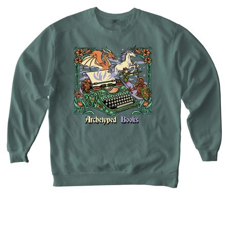 Archetyped Books, a Blue Spruce Comfort Colors Crewneck Sweatshirt