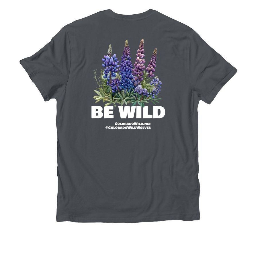 BE WILD Lupine, a Terrain Grey Allmade Organic Cotton Unisex Tee (back-view)