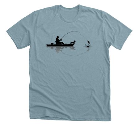 Crusoe Kayak Fishing Silhouette, a Heather Blue Lagoon Premium Unisex Tee