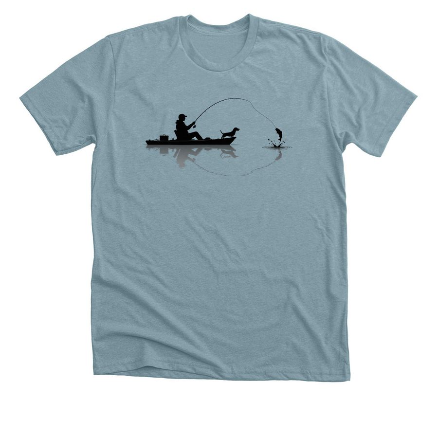 Crusoe Kayak Fishing Silhouette, a Heather Blue Lagoon Premium Unisex Tee
