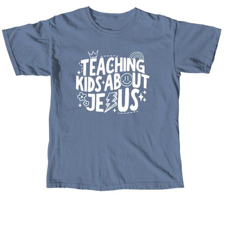 Teaching Kids About Jesus, a Blue Jean Comfort Colors Unisex Tee