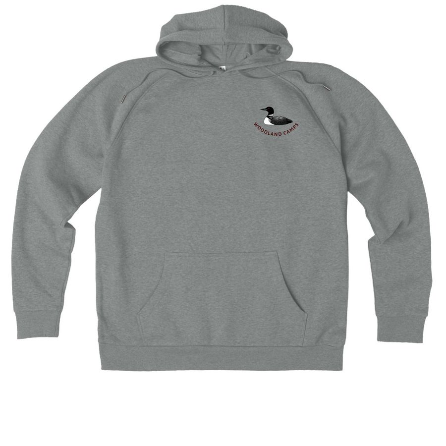 Woodland Camps Loon and Thwing's Sign, a Aluminum Grey Heather Allmade Organic CVC Pullover Hoodie
