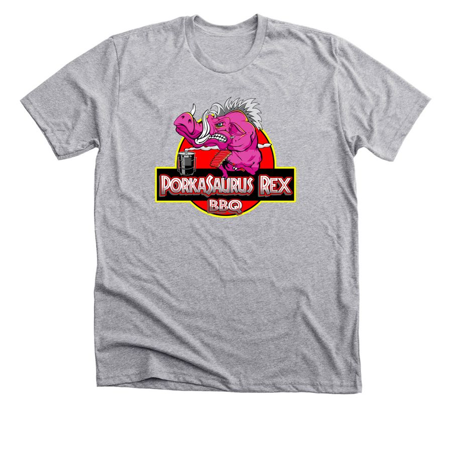 Porkasaurus Rex BBQ, a Athletic Heather Premium Unisex Tee