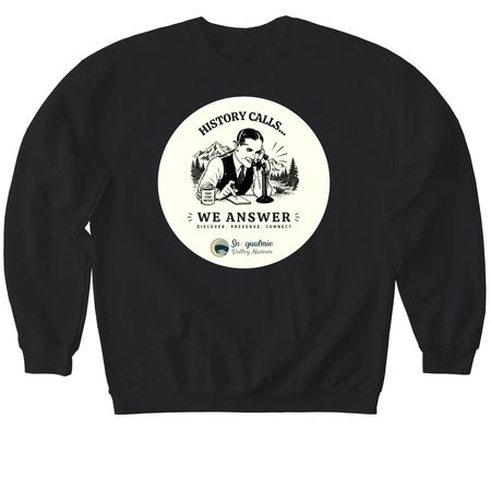 History Calls (male operator), a Black Softstyle Crewneck Sweatshirt