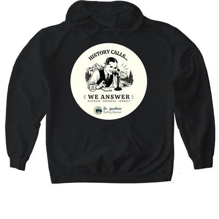 History Calls (male operator), a Black Gildan Softstyle Pullover Hoodie