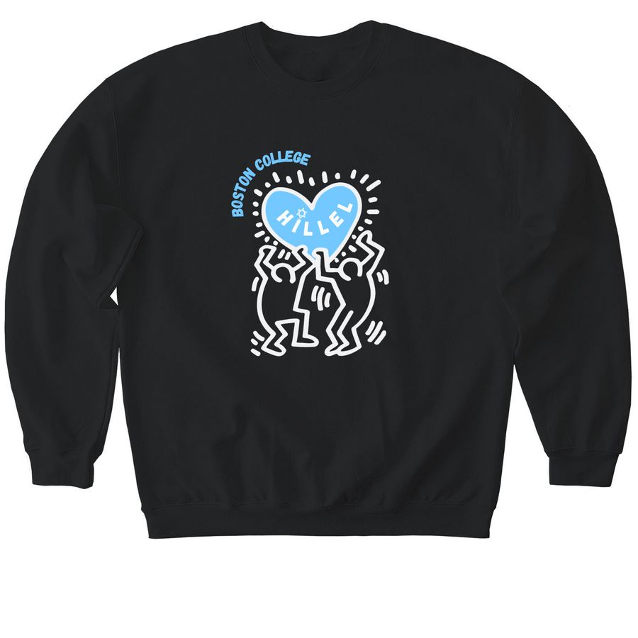 BC Hillel Dancing Logo, a Black Softstyle Crewneck Sweatshirt
