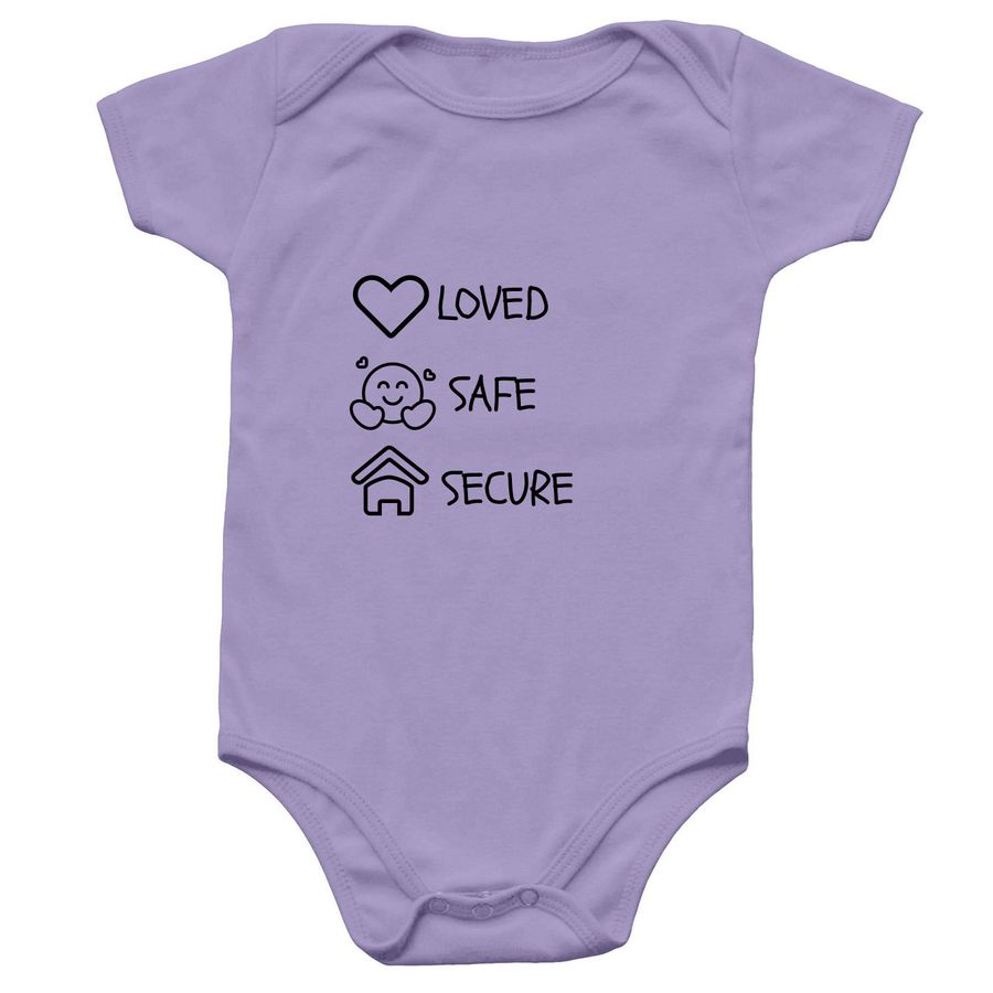 LOVED. SAFE. SECURE.&nbsp;, a Lavender Infant Onesie