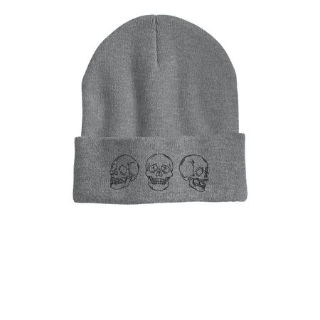 3 Skulls, a Dark Heather Grey Printed Cuffed Beanie
