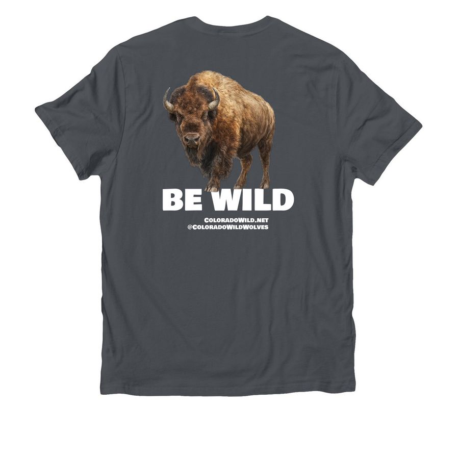BE WILD Buffalo, a Terrain Grey Allmade Organic Cotton Unisex Tee (back-view)