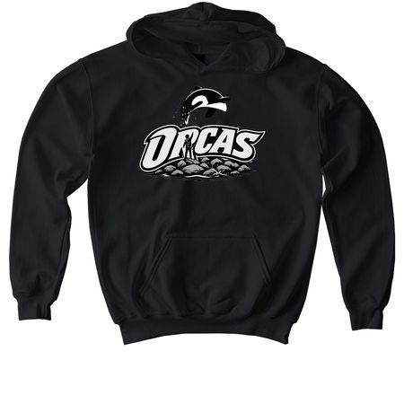 Free Orcas, a Black Softstyle Youth Pullover Hoodie