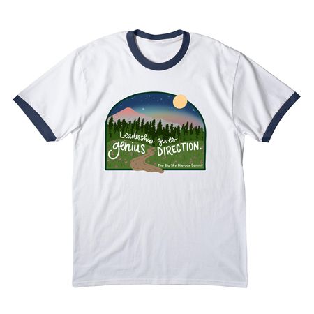 Leadership Gives Genius Direction, a White/ Navy Cotton Ringer Tee