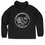 Jacket w/ white logo, a Black Quarter-Zip Windbreaker (back-view)