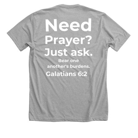 Need Prayer? Share your faith., a Athletic Heather Premium Unisex Tee (back-view)