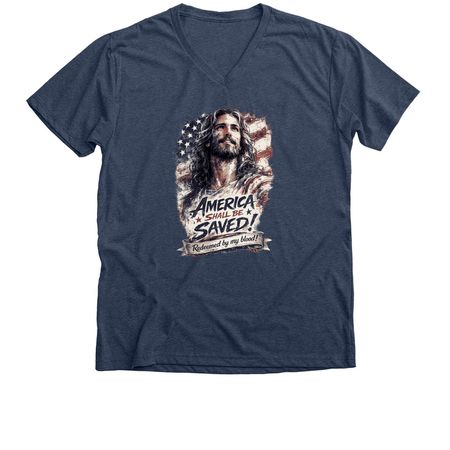 Freedom in Christ, a Heather Navy Premium V-Neck Tee