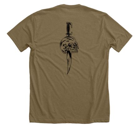 Skull & Kopis, a Heather Olive Premium Unisex Tee (back-view)