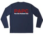 Performance Tees, a True Navy Unisex Performance Long Sleeve Tee (back-view)