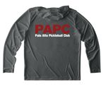 Performance Tees, a Dark Smoke Grey UV Performance Long Sleeve Hoodie (back-view)