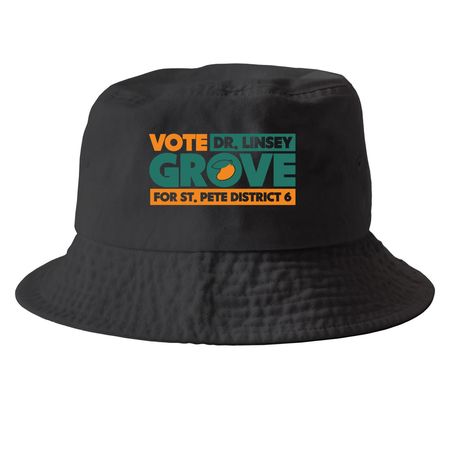 Vote Grove for St. Pete District 6 Hat, a Black Printed Bucket Hat