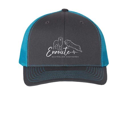 Enroute SnapBack, a Charcoal/ Neon Blue Printed Snapback Trucker Cap
