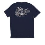 "Yes, but God", a Night Sky Navy Allmade Eco Triblend Unisex Tee (back-view)