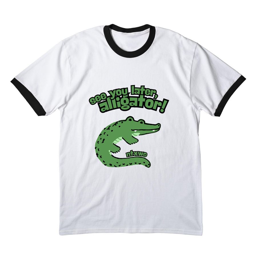 see you later alligator, a White/ Jet Black Cotton Ringer Tee
