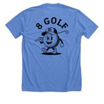 8&nbsp; Golf, a Heather Columbia Blue Premium Unisex Tee (back-view)