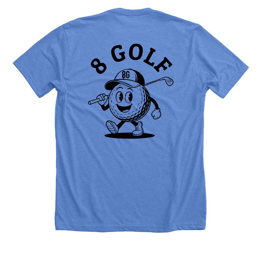 8&nbsp; Golf, a Heather Columbia Blue Premium Unisex Tee (back-view)