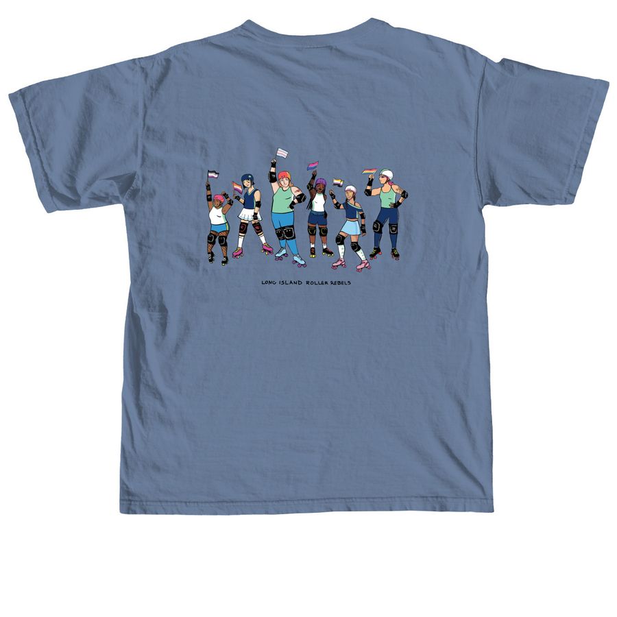 LIRR Pride Merch, a Blue Jean Comfort Colors Unisex Tee (back-view)