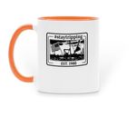 The #staytripping Heritage Collection, a Orange Two-Tone Ceramic Mug (back-view)