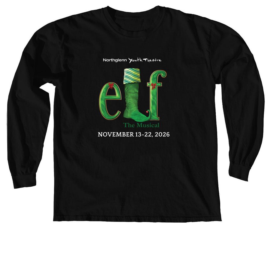 NYT Elf The Musical, a Black Comfort Colors Long Sleeve Tee