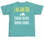 I Am Jane Doe: Stand With Survivors of SA, a Seafoam Comfort Colors Unisex Tee (back-view)