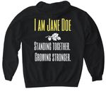 I Am Jane Doe: Stand With Survivors of SA, a Black Gildan Softstyle Pullover Hoodie (back-view)