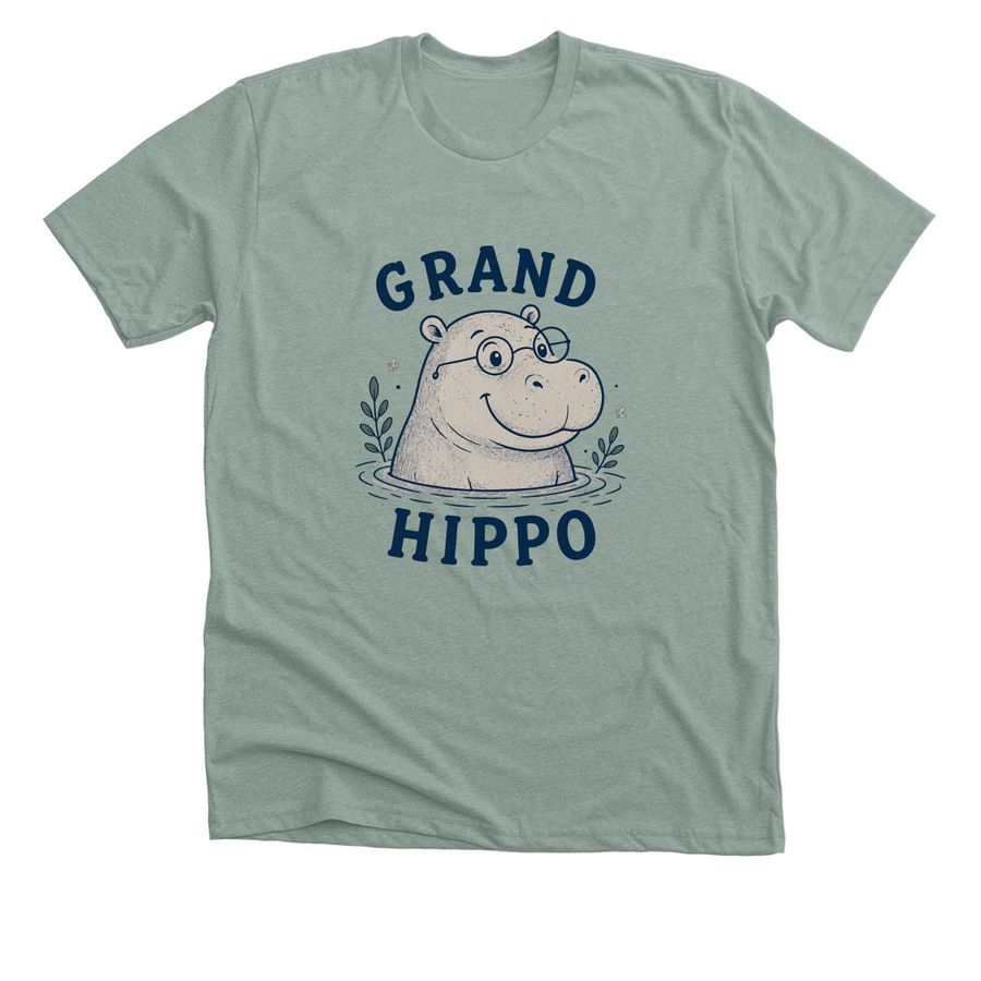 Grand Hippo, a Heather Sage Premium Unisex Tee