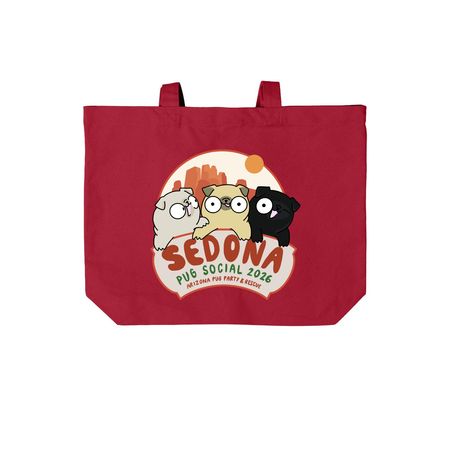 Sedona Pug Social Collectors Tote, a Deep Red Cotton Canvas Tote Bag