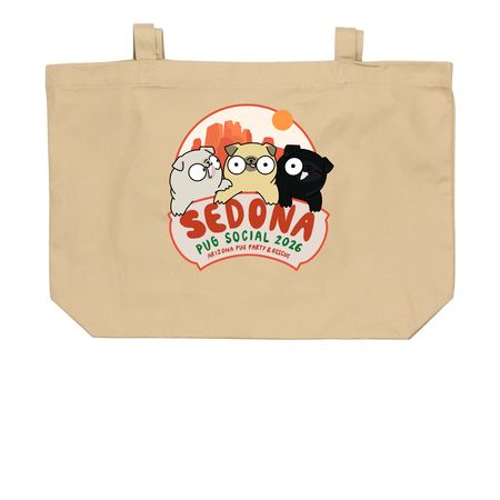 Sedona Pug Social Collectors Tote, a Oyster Large Organic Cotton Tote Bag