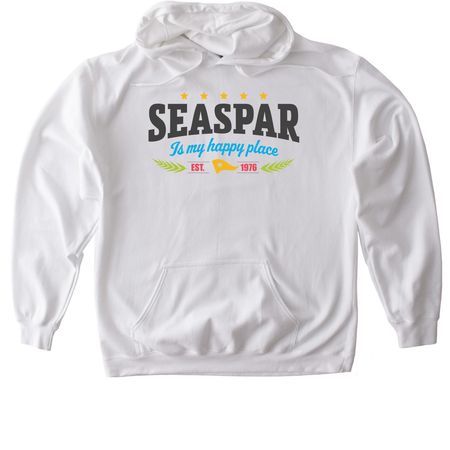 SEASPAR Is My Happy Place ? 50th Anniversary, a White Gildan Softstyle Pullover Hoodie