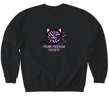 Support Feline Freedom Society!, a Black Softstyle Crewneck Sweatshirt