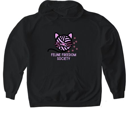 Support Feline Freedom Society!, a Black Gildan Softstyle Pullover Hoodie