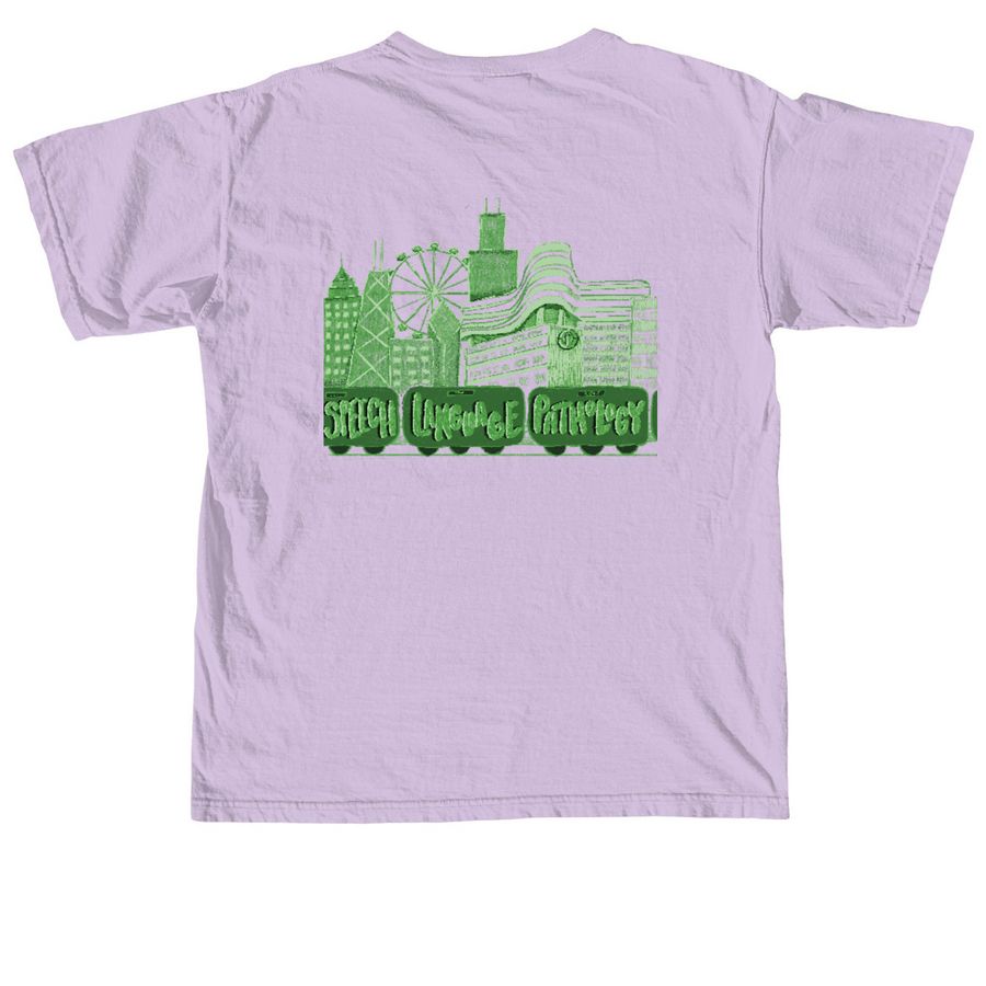 Speech-language pathology +city drawing, a Orchid Comfort Colors Unisex Tee (back-view)